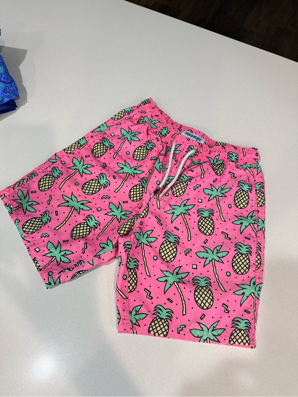 Boys Pink Pineapple Print Hybrid Shorts with Drawstring